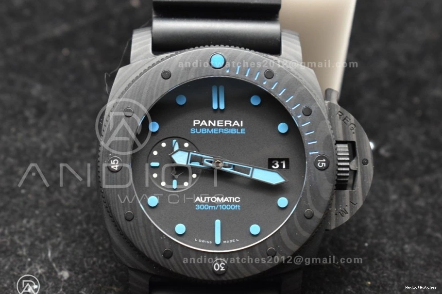 P.9010 PAM1616 Sleek Rubber 47mm Best Clone Carbotech on Markers Strap Black Dial Edition Blue VSF 991 0131